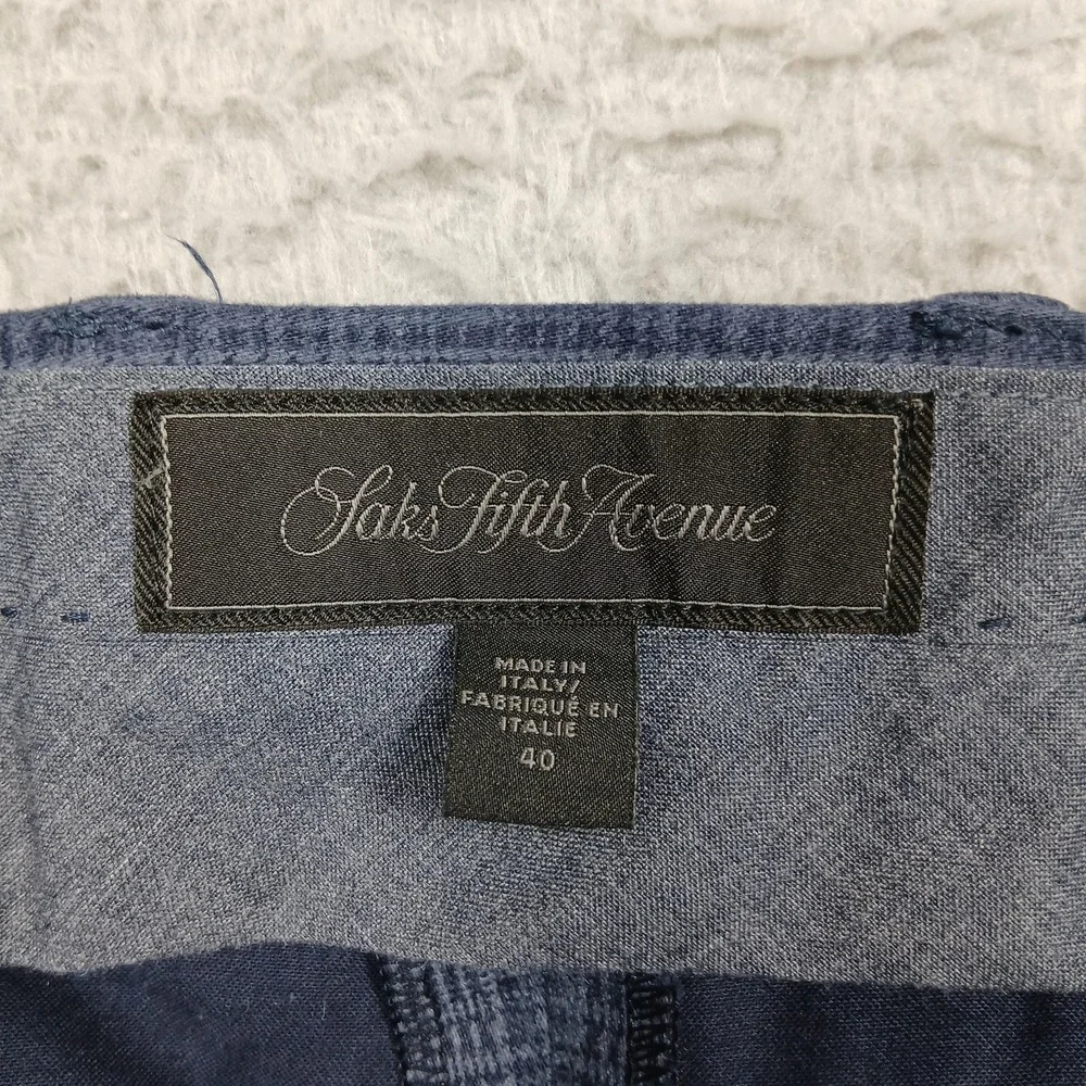 Saks Fifth Avenue Pants Mens 40 Blue Gray Plaid Slim‎ Fit Stretch Cotton Italy